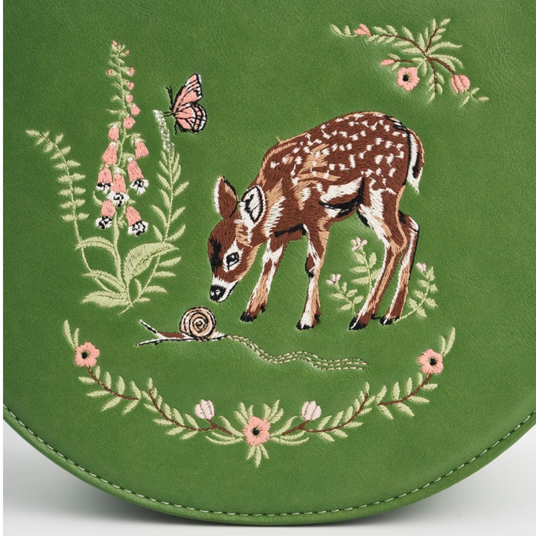 Fawn &amp; Snail Green Embroidered Top Handle Bag