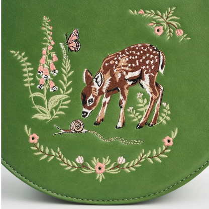 Fawn &amp; Snail Green Embroidered Top Handle Bag