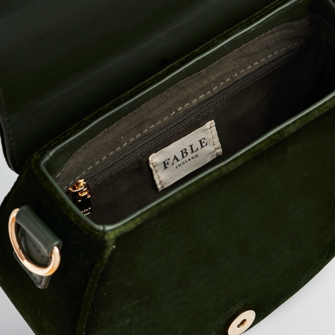 Sunflower Green Velvet Embroidered Top Handle Bag