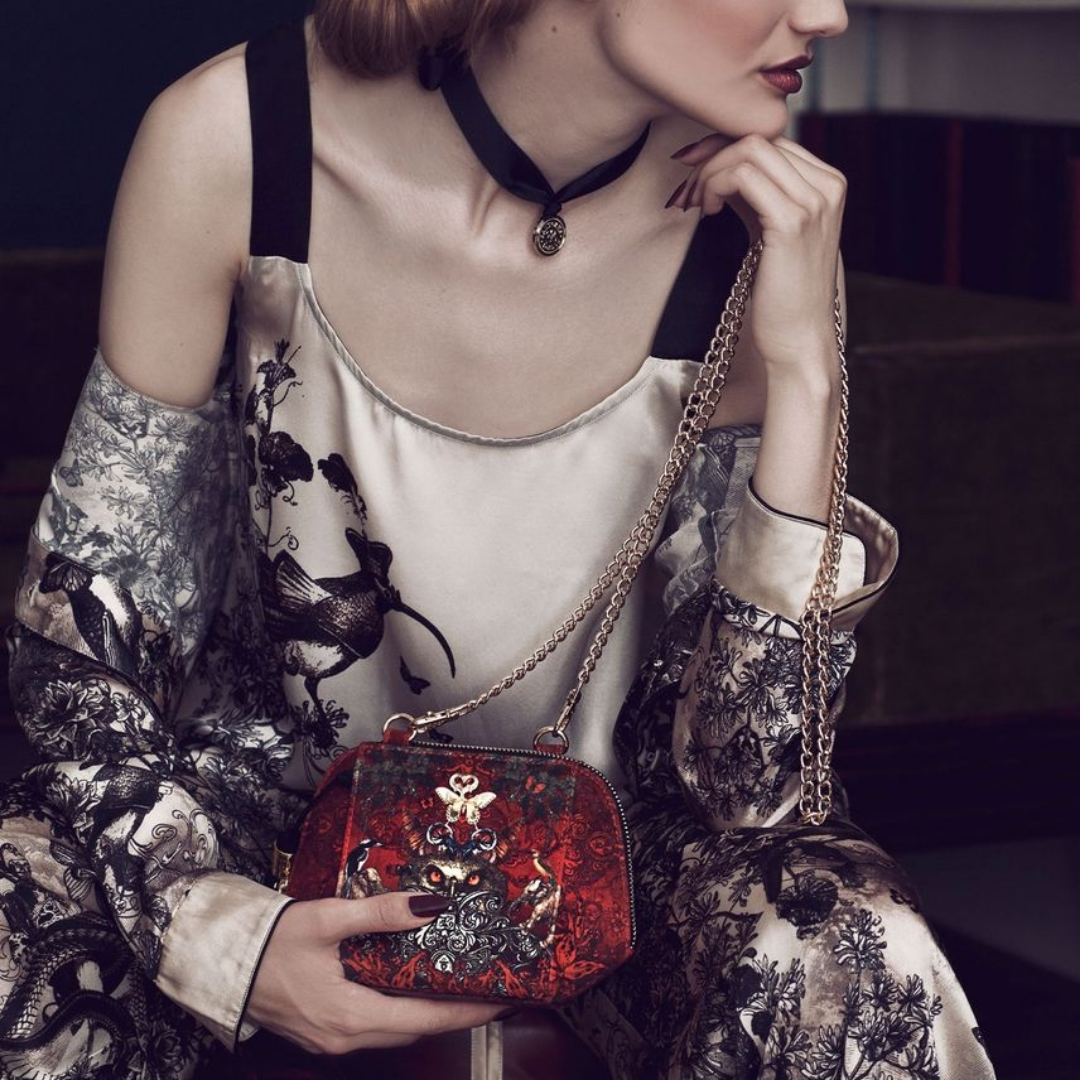 Colonial Ceylon Red Velvet Crossbody Bag