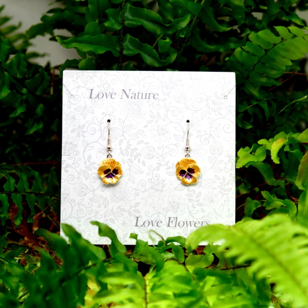 Pansy Yellow Flower Drop Hook Earrings