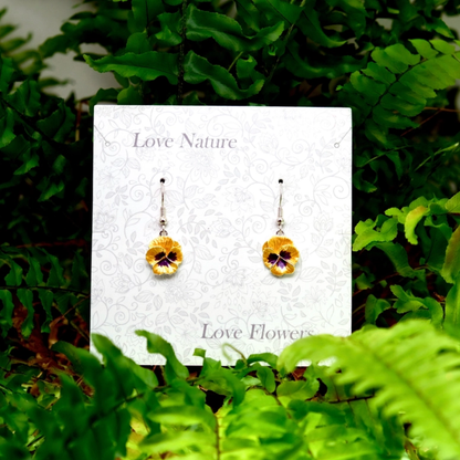 Pansy Yellow Flower Drop Hook Earrings