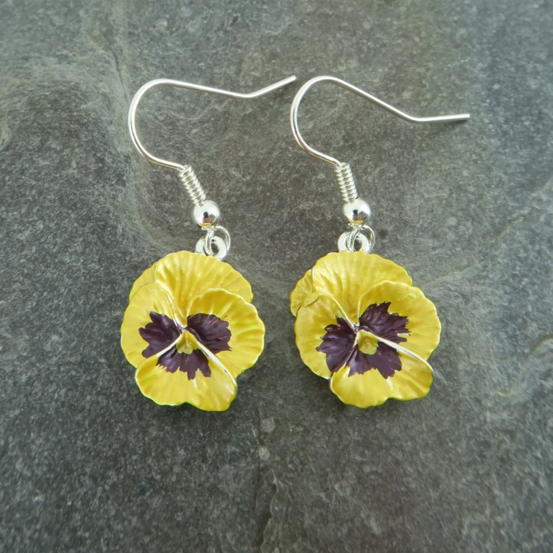 Pansy Yellow Flower Drop Hook Earrings