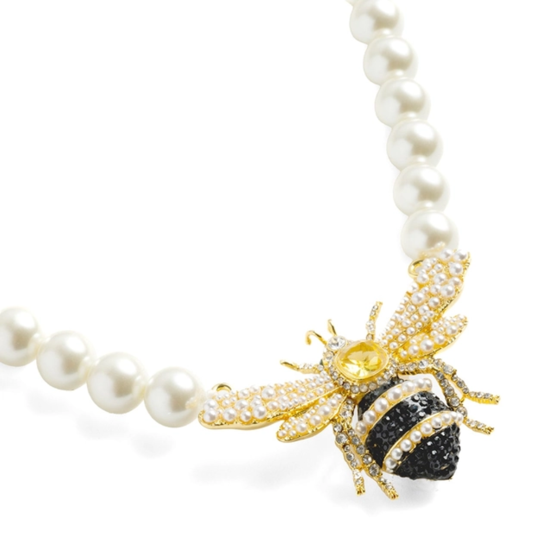 Bejewelled Pearl Bee Necklace