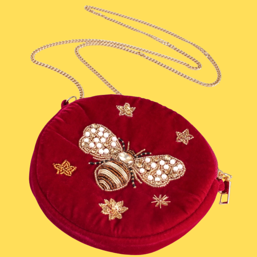 Beaded Bee Round Bag