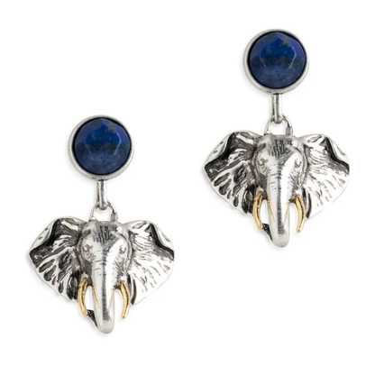 Elephant Head and Lapis Drop Earrings