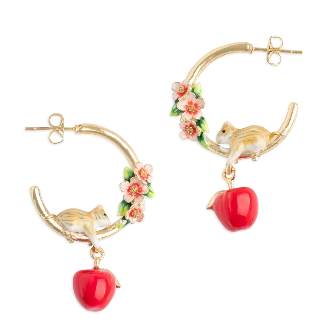 Apple Blossom &amp; Mouse Hoop Earrings 🍎🐭🌸