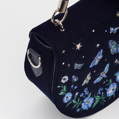 Velvet Navy Butterfly Embroidered Saddle Bag 🦋