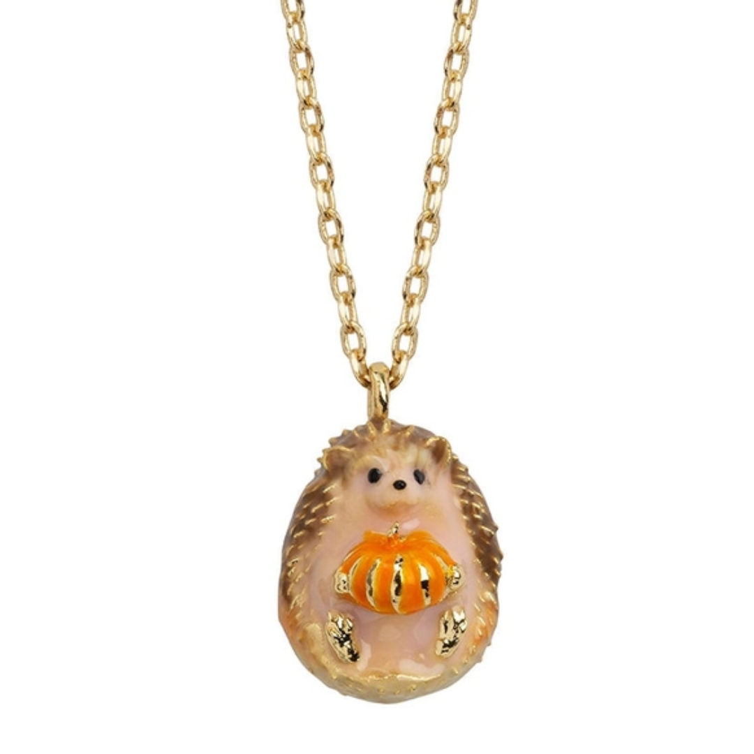 Hedgehog &amp; Pumpkin Pendant Necklace