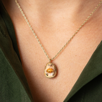 Hedgehog &amp; Pumpkin Pendant Necklace