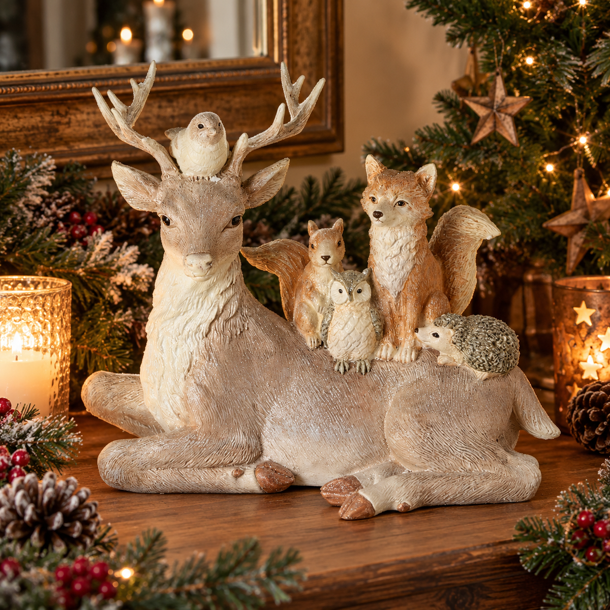Large Sitting Deer With Woodland Friends Ornament