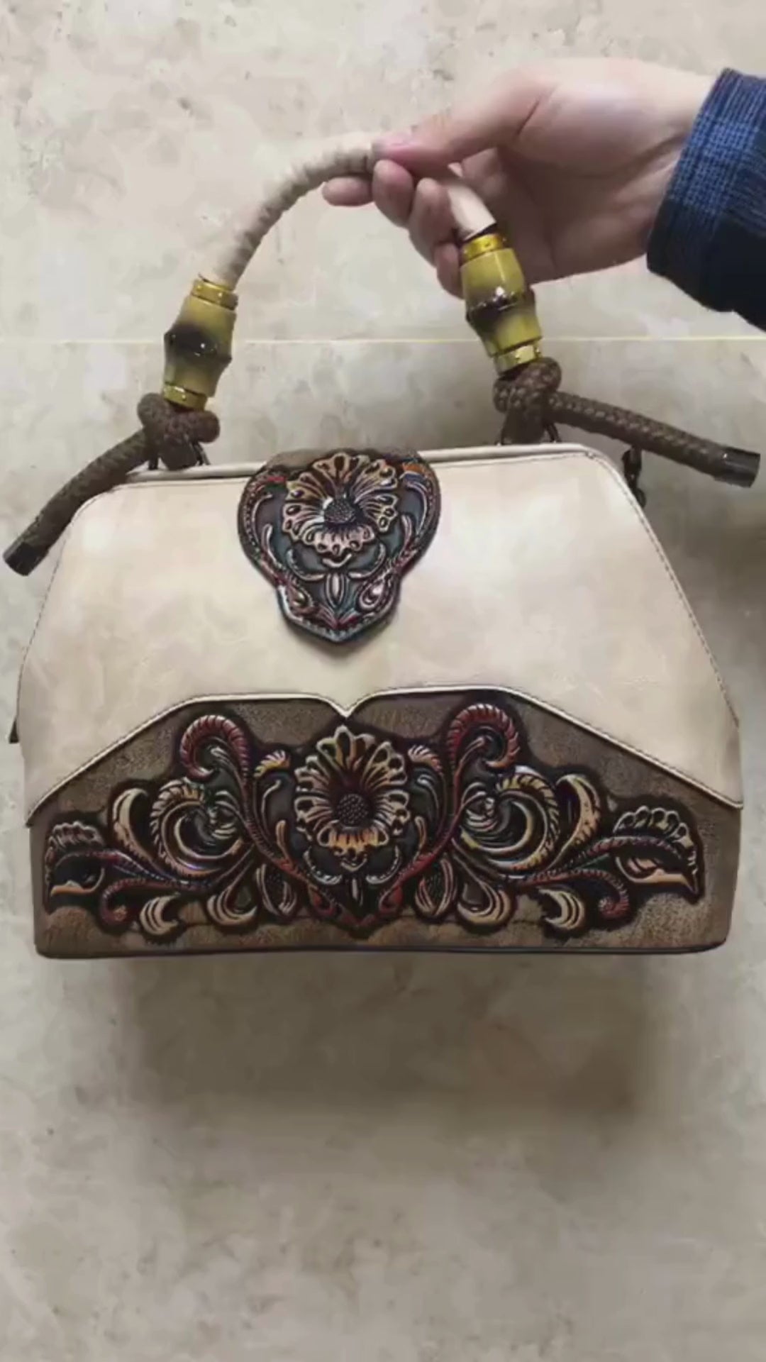 Leather Floral Carved Crossbody Bag