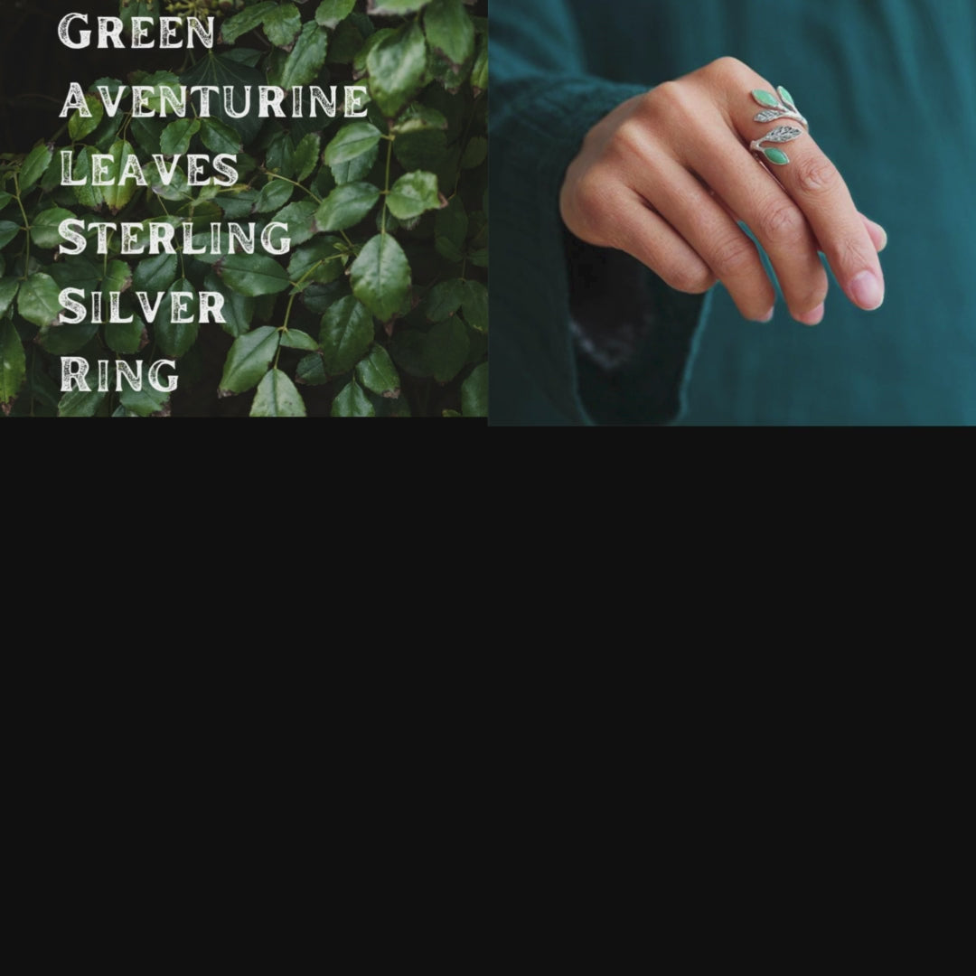 Green Aventurine Leaves Sterling Silver Ring