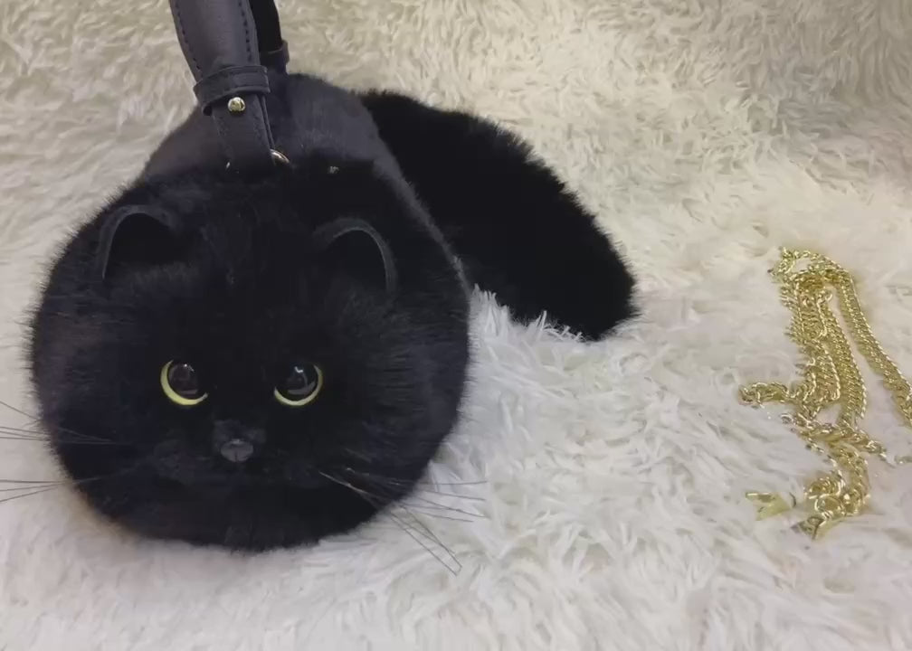 Realistic Black Faux Fur Cat Bag