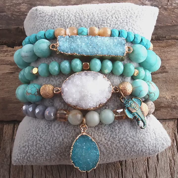 5 PC Druzy Bracelet Set