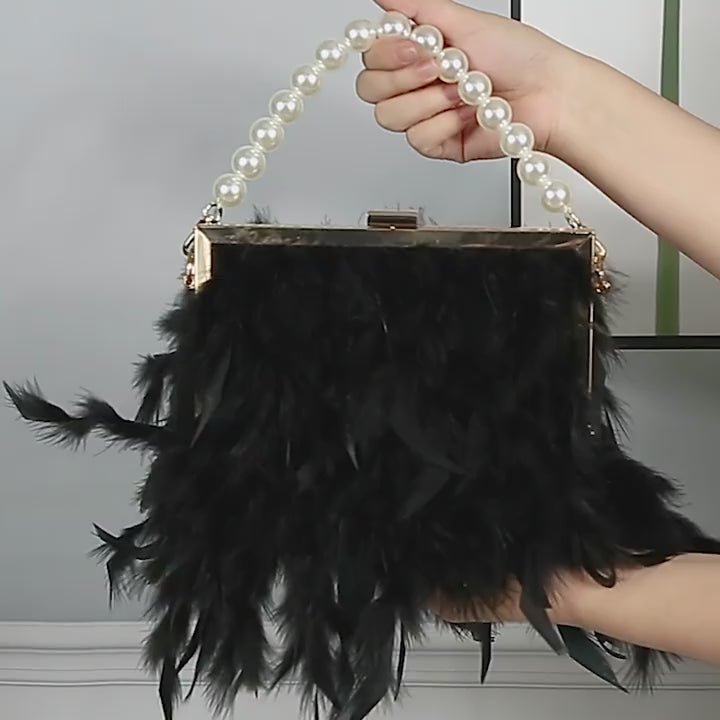 Gatsby Feather &amp; Pearl Evening Bag