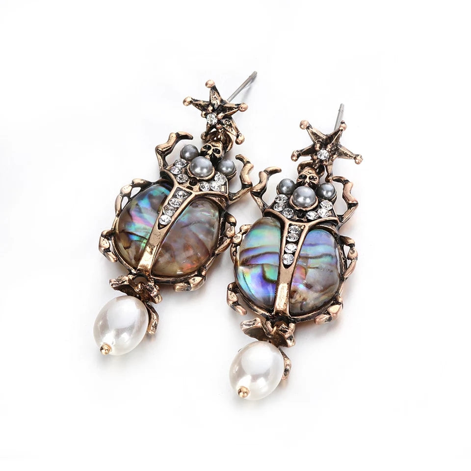 Abalone Beetle Earrings - Floral Fawna
