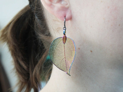 Electroplated Real Leaf Earrings - Floral Fawna