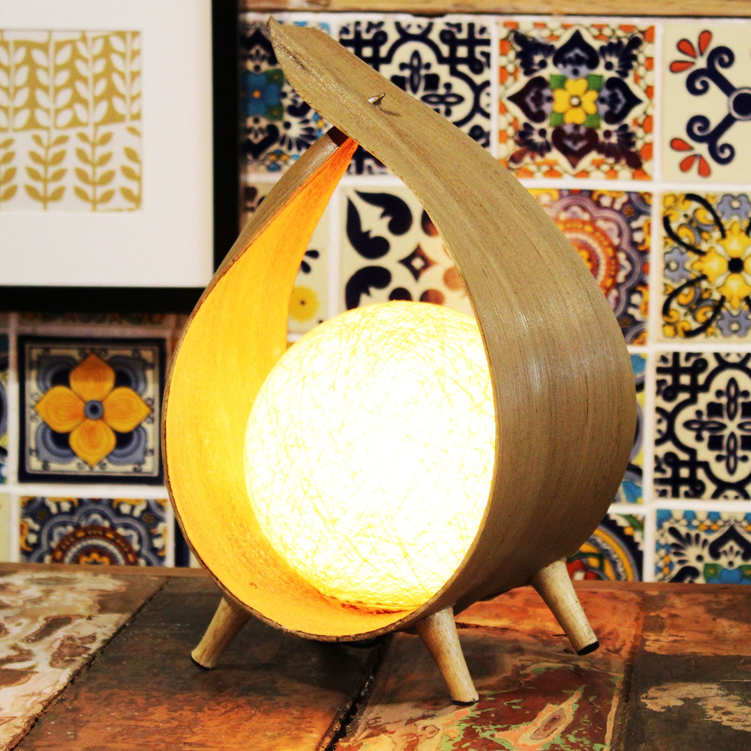 Natural Coconut Lamp - Floral Fawna