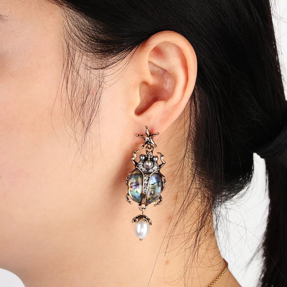 Abalone Beetle Earrings - Floral Fawna
