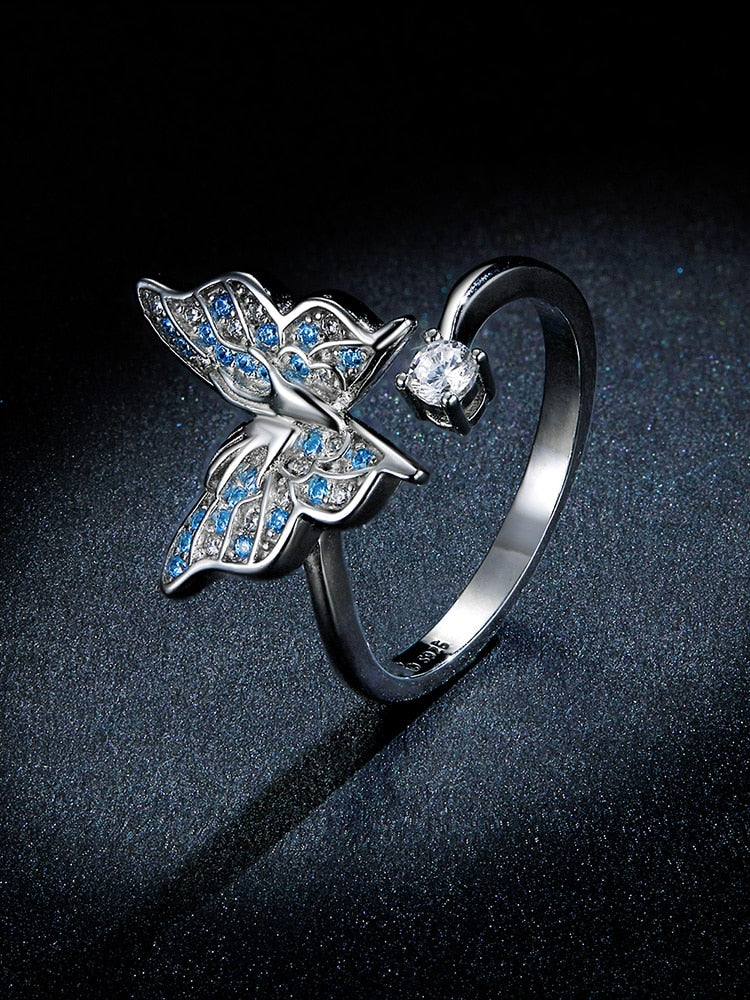Blue Butterfly Sterling Silver Ring - Floral Fawna