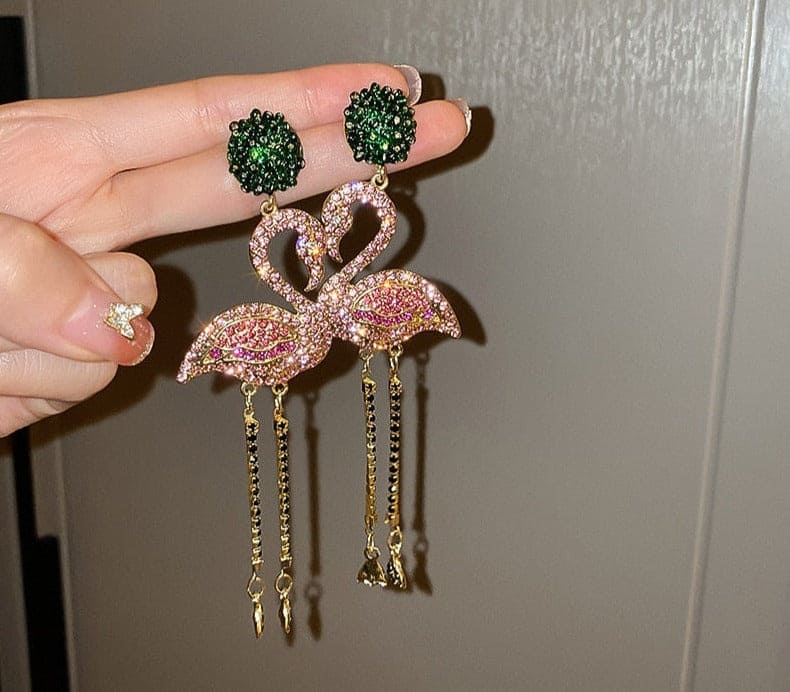 Rhinestone Flamingo Earrings
