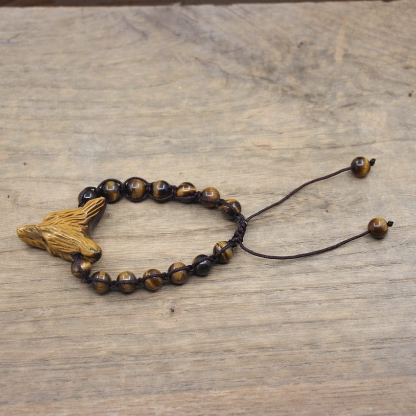 Natural Stone Wolf Beaded Bracelet - Floral Fawna