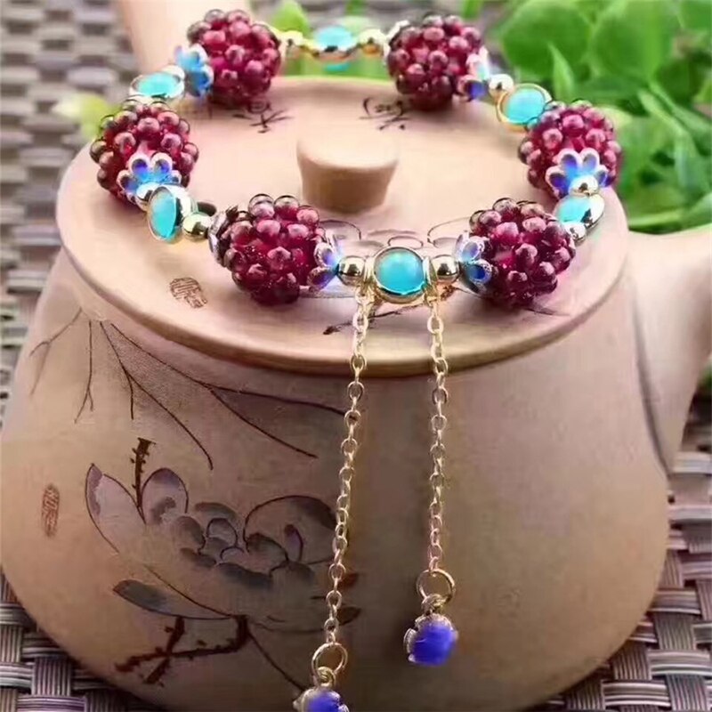 Garnet Stone Pomegranate Bracelet - Floral Fawna