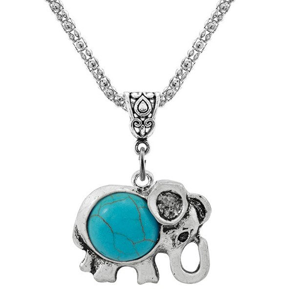 Antique Silver Turquoise Elephant Necklace - Floral Fawna