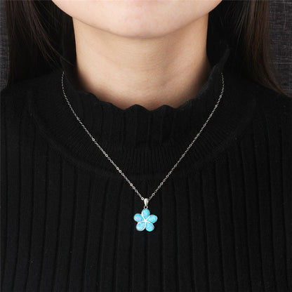 Blue Opal Flower Silver Necklace - Floral Fawna