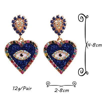 Rhinestone Heart Eye Earrings - Floral Fawna
