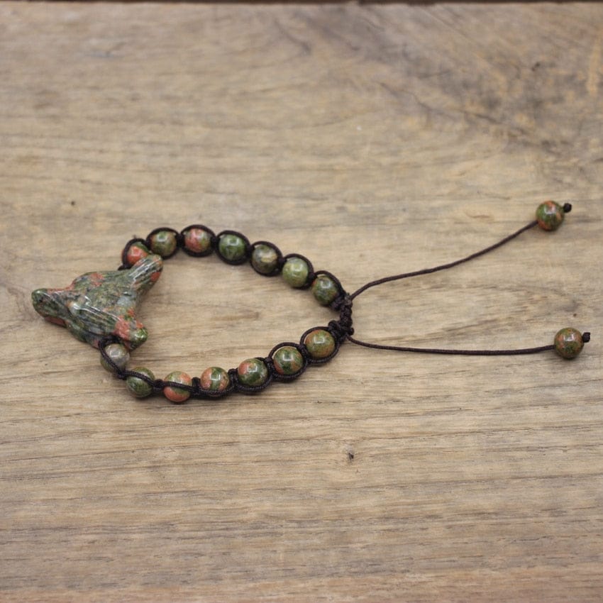 Natural Stone Wolf Beaded Bracelet - Floral Fawna