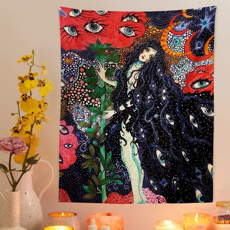 Psychedelic Girl Tapestry - Floral Fawna