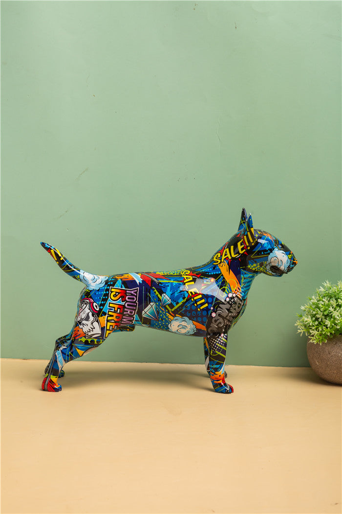 Modern Graffiti Bull Terrier Sculpture - Floral Fawna