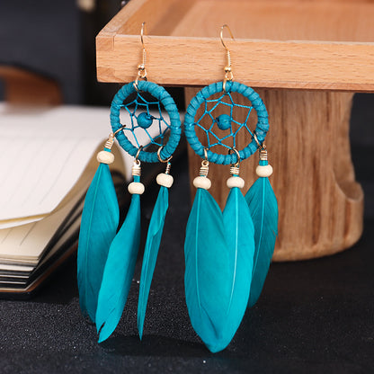 Bohemian Feather Dream Catcher Earrings - Floral Fawna