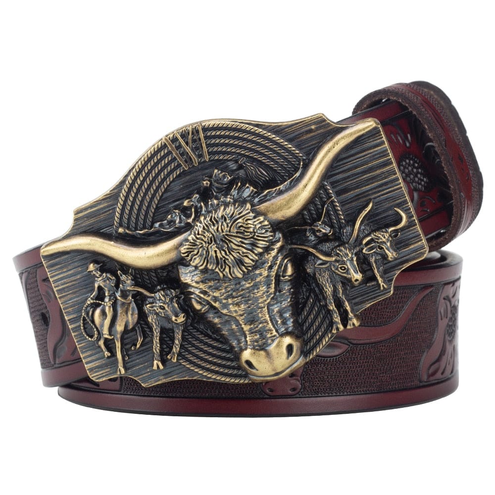 Western Bull Buckle Belt - Floral Fawna