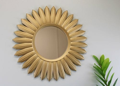 Large Gold Sun Mirror - Floral Fawna