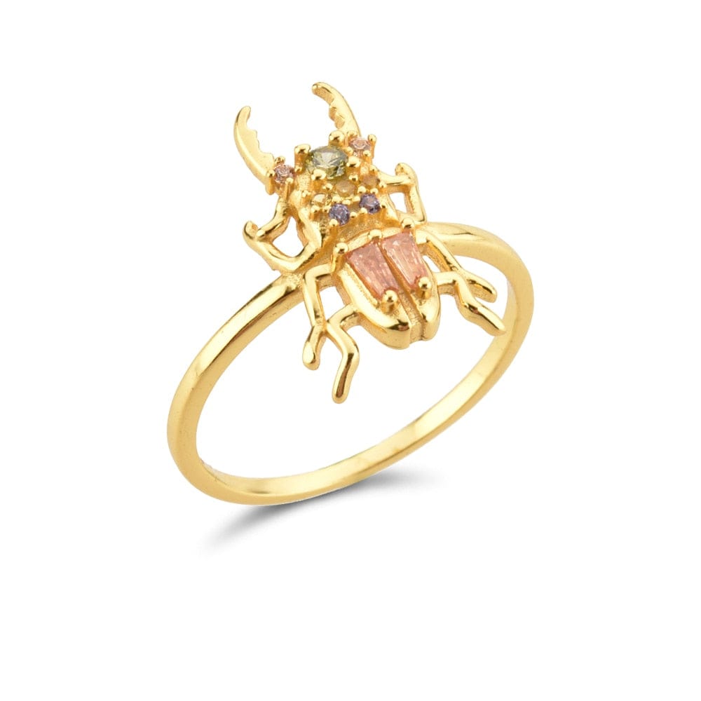 Sterling Silver Zircon Beetle Ring - Floral Fawna
