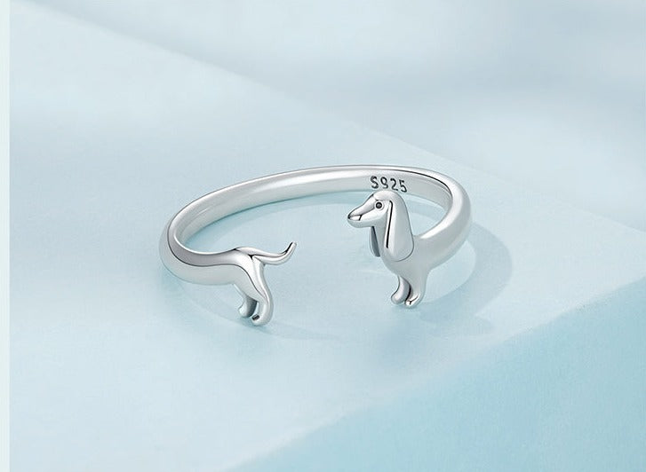 Sterling Silver Dachshund Ring - Floral Fawna