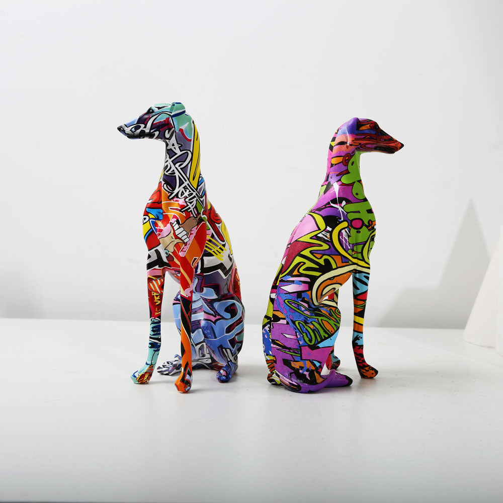 Modern Graffiti Greyhound Sculpture - Floral Fawna