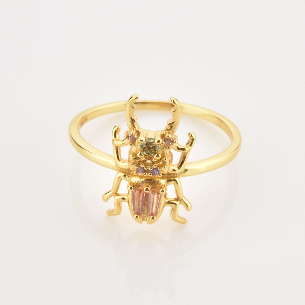 Sterling Silver Zircon Beetle Ring - Floral Fawna