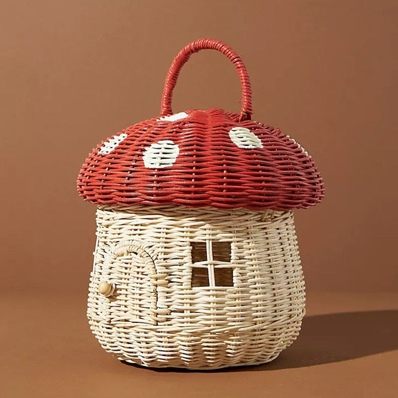 Red Rattan Mushroom Basket Bag - Floral Fawna