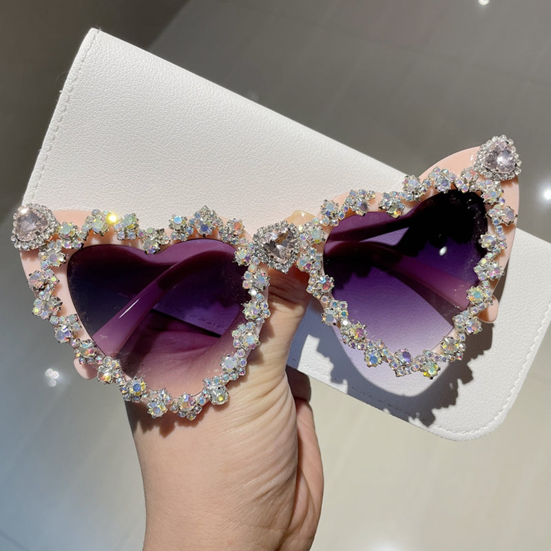 Rhinestone Heart Shaped Sunglasses - Floral Fawna