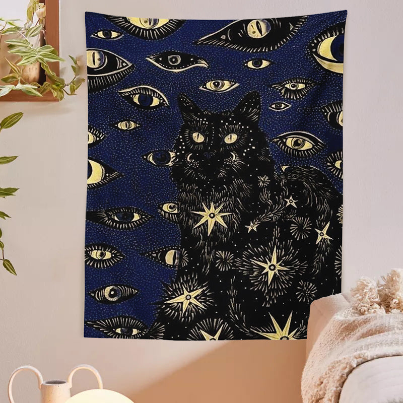 Black Cat Tapestry - Floral Fawna