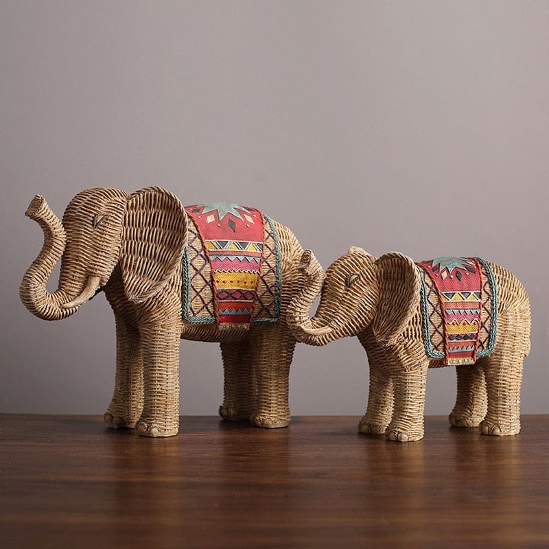 Rattan Elephant Ornament - Floral Fawna