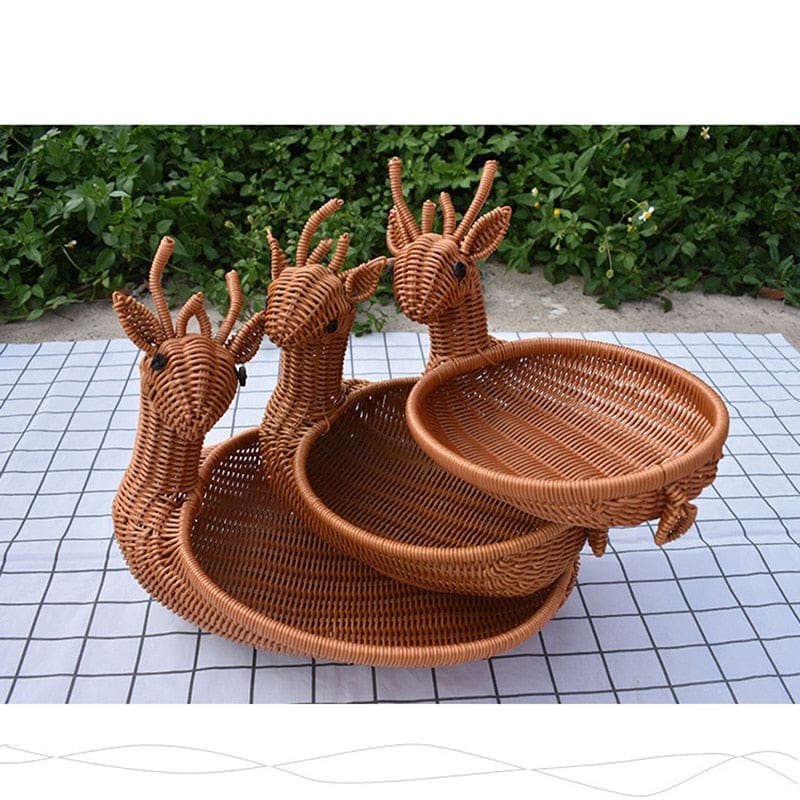 Rattan Animal Fruit Basket - Floral Fawna