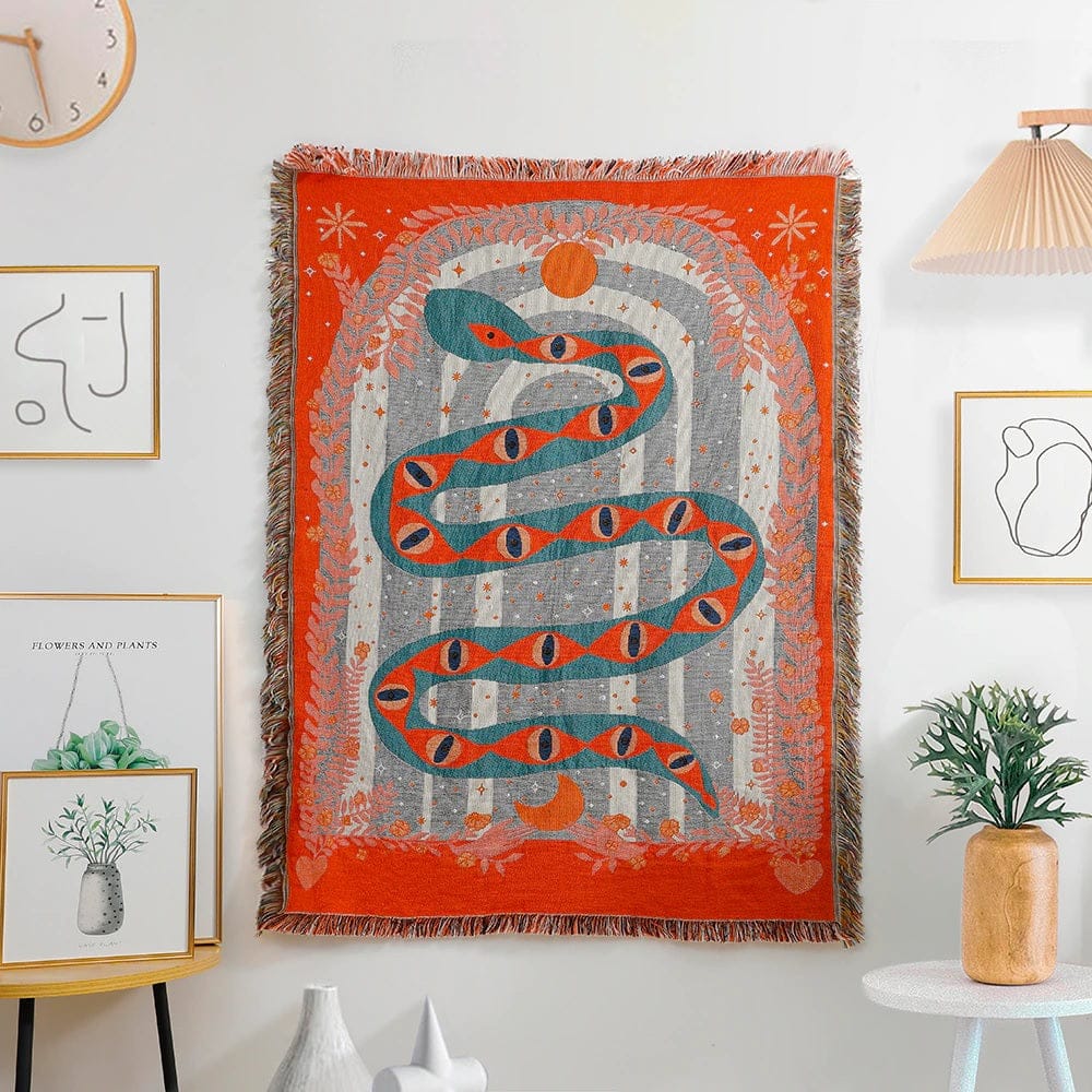 Orange Snake Boho Tapestry - Floral Fawna