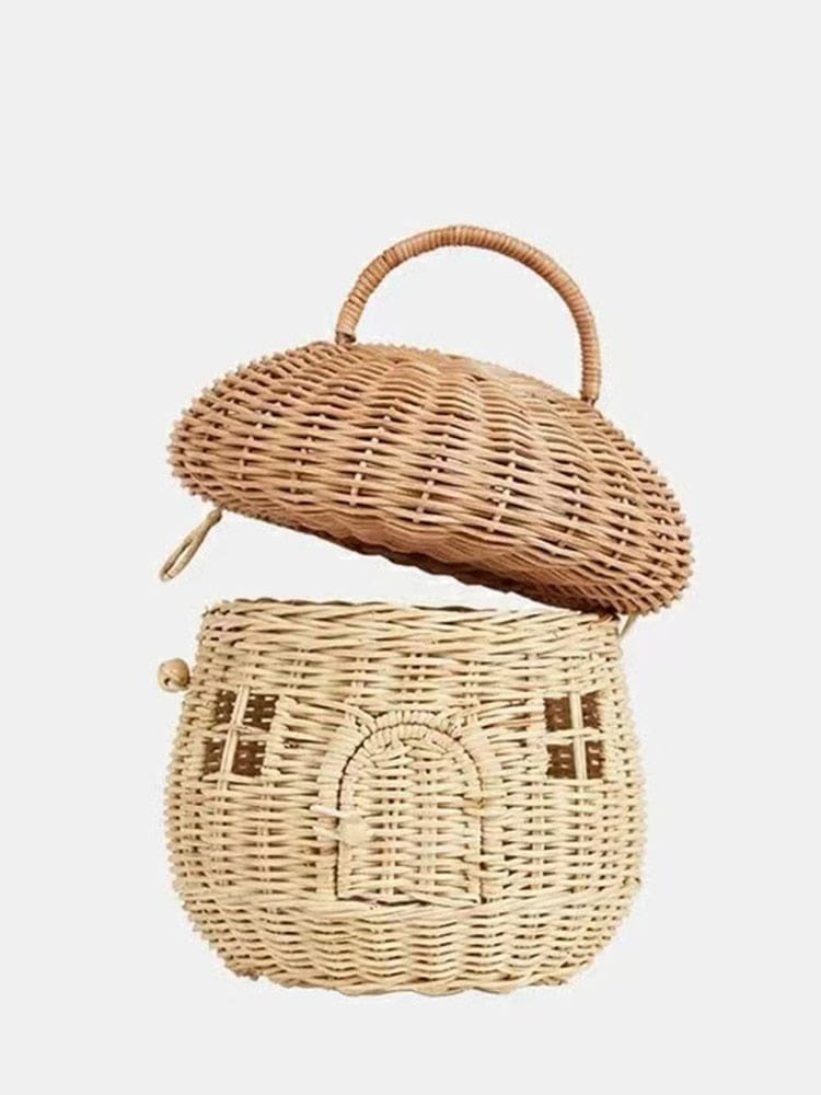 Rattan Mushroom Basket Bag - Floral Fawna