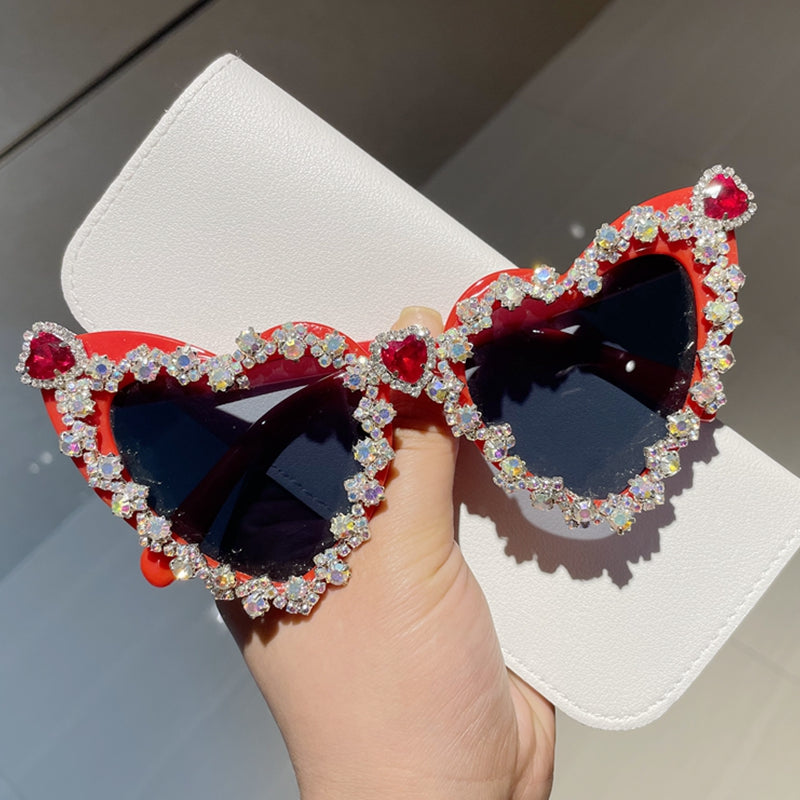 Rhinestone Heart Shaped Sunglasses - Floral Fawna