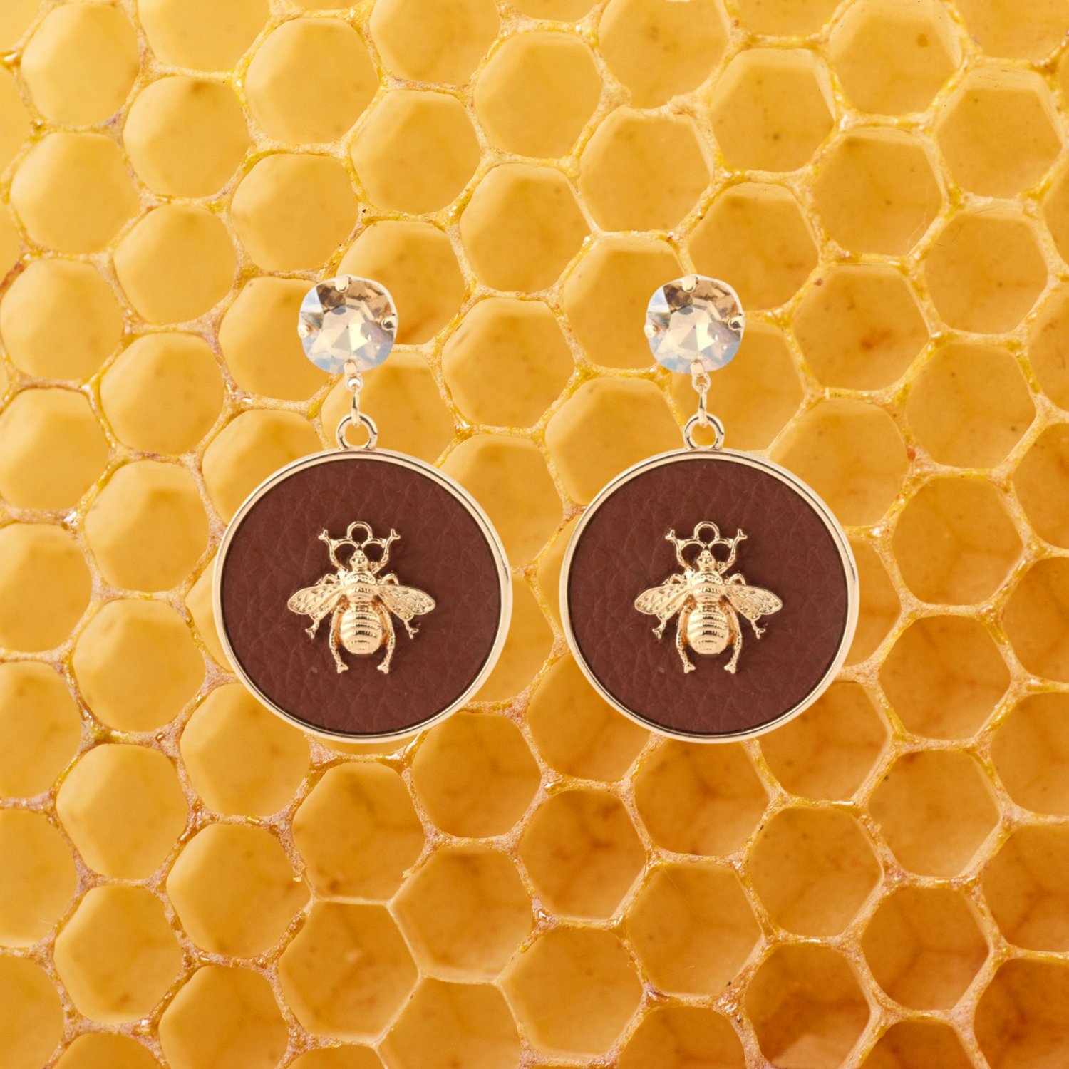 Circular Honey Bee Earrings - Floral Fawna